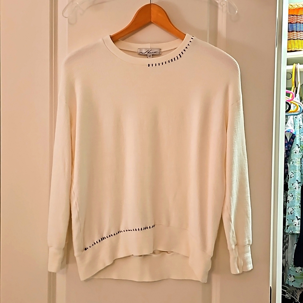 Red Haute top cream with grey stitch detail  size XS